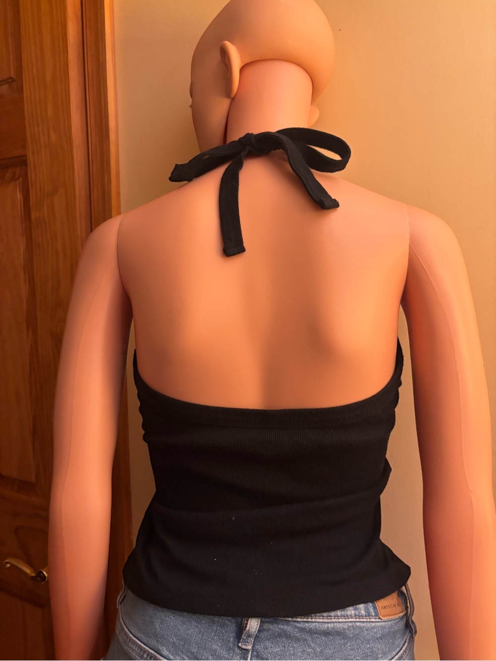 SO Black Halter Ribbed Backless Tank Top